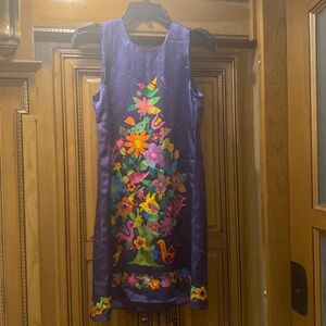 Vintage Voom By Joy Han Floral Bird Print Satin Dress Size Small